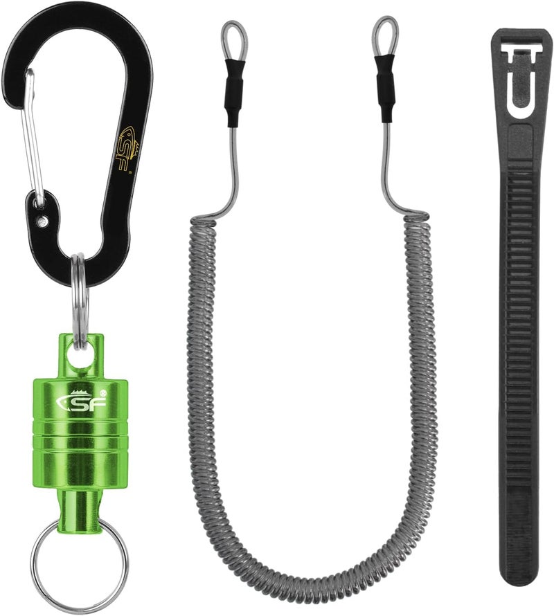 sf. Strongest Magnetic Net Release Magnetic Keychain Fly Fishing Net Retractor Magnet Clip Holder Retractor with Retractable Coiled Lanyard Carabiner - Image 1